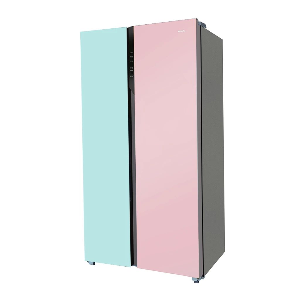 Haier Vogue Series 602L , Peach Nyanza Glass Finish 2 Door Side by side Convertible Refrigerator HRS-682PNG